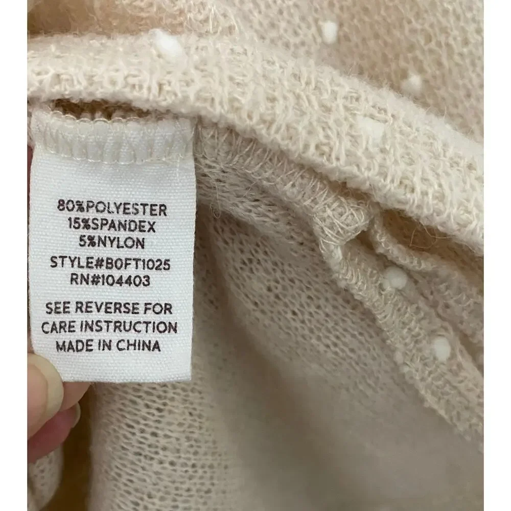 Blu Pepper Swiss Dot Sweater Back Tie Slit Oversized Boho Tan Size S - Picture 8 of 9